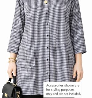 Liz Claiborne Women 1X Button Top Blk /Wht Gingham Y2k Work/Night Boho Cottage